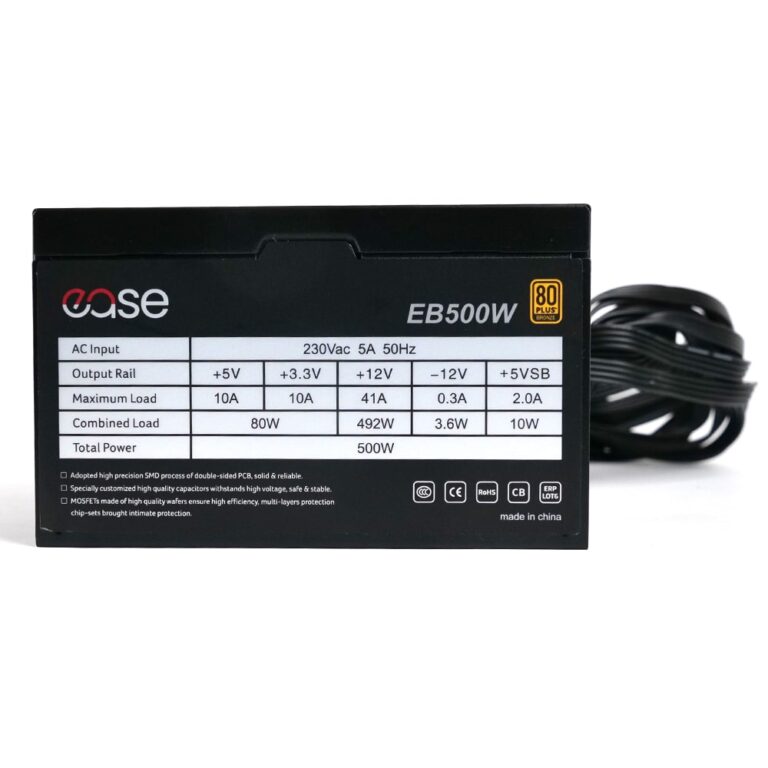 EASE EB500W Pro PSU with 120mm Cooling Fan for Stable Performance